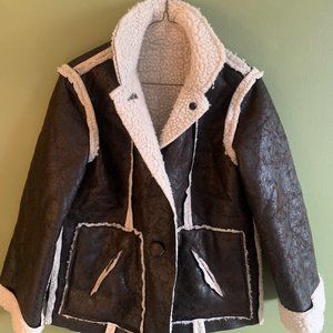 Faux-Shearling Leather-Effect Coat